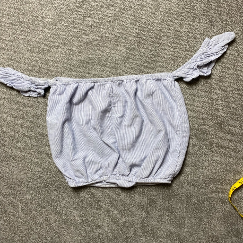 Brandy Melville Blue Striped Ruffle Off the Shoulder Crop Top Summer Spring